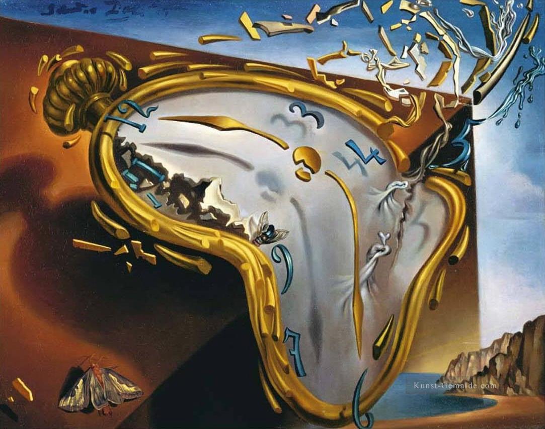 Weiche Uhr im Moment ihrer ersten Explosion Surrealismus Ölgemälde